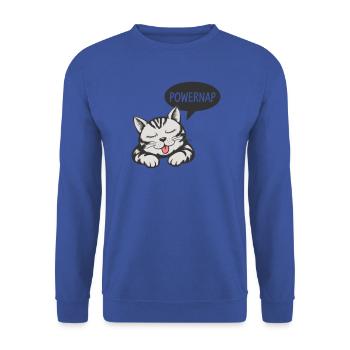 Powernap Katze - Schlafendes Motiv - Unisex Pullover - Royalblau - Vorne - Alina (178cm) & Michal (187cm)