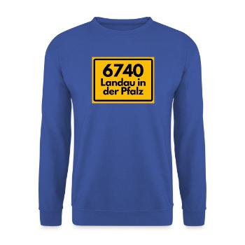 ALTE POSTLEITZAHL PLZ 6740 LANDAU IN DER PFALZ - Unisex Pullover - Royalblau - Vorne - Alina (178cm) & Michal (187cm)