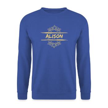 Geburtsname Alison - Unisex Pullover - Royalblau - Vorne - Alina (178cm) & Michal (187cm)