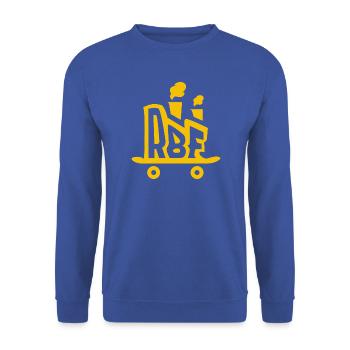 Rollbrett Fabrik Logo gelb - Unisex Pullover - Royalblau - Vorne - Alina (178cm) & Michal (187cm)