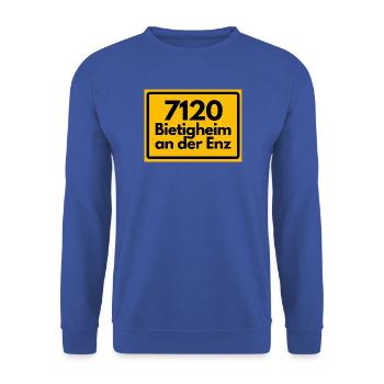 ALTE POSTLEITZAHL PLZ 7120 BIETIGHEIM AN DER ENZ - Unisex Pullover - Royalblau - Vorne - Alina (178cm) & Michal (187cm)