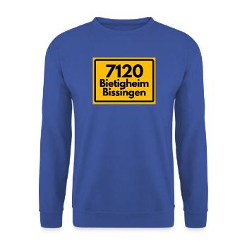 ALTE POSTLEITZAHL PLZ 7120 BIETIGHEIM BISSINGEN - Unisex Pullover - Royalblau - Vorne - Alina (178cm) & Michal (187cm)