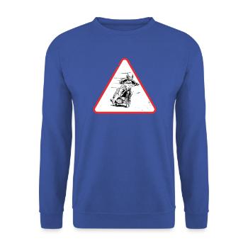 Speedway Motorcycle Racer Warning Sign Design - Unisex Pullover - Royalblau - Vorne - Alina (178cm) & Michal (187cm)