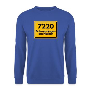 ALTE POSTLEITZAHL PLZ 7220 SCHWENNINGEN AM NECKAR  - Unisex Pullover - Royalblau - Vorne - Alina (178cm) & Michal (187cm)