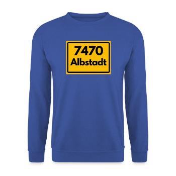 ALTE POSTLEITZAHL RETRO 7470 ALBSTADT HEIMATSTOLZ  - Unisex Pullover - Royalblau - Vorne - Alina (178cm) & Michal (187cm)