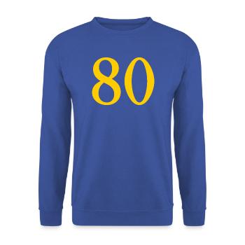 80. 80 JAHRE. 80. JUBILÄUM. 80-JAHRES-JUBILÄUM. - Unisex Pullover - Royalblau - Vorne - Alina (178cm) & Michal (187cm)