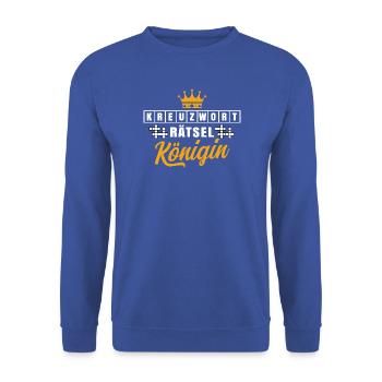 Kreuzworträtsel Königin Design / Rätsel Denksport - Unisex Pullover - Royalblau - Vorne - Alina (178cm) & Michal (187cm)
