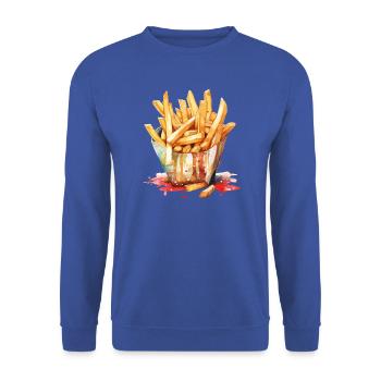 Pommes Frites Aquarell Kunstprint - Unisex Pullover - Royalblau - Vorne - Alina (178cm) & Michal (187cm)