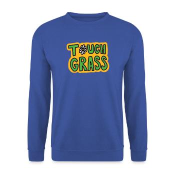 Retro "Touch Grass" Gänseblümchen - Unisex Pullover - Royalblau - Vorne - Alina (178cm) & Michal (187cm)