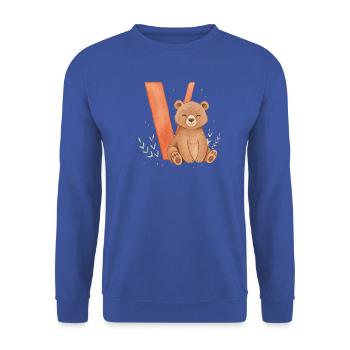 Niedlicher Bär mit V - Unisex Pullover - Royalblau - Vorne - Alina (178cm) & Michal (187cm)