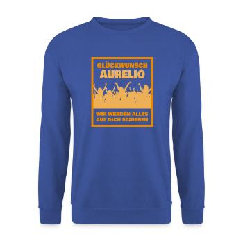 Glückwunsch Aurelio JubelCrowd - Unisex Pullover - Royalblau - Vorne - Alina (178cm) & Michal (187cm)
