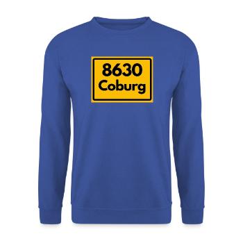 ALTE POSTLEITZAHL PLZ 8630 COBURG HEIMATSTOLZ - Unisex Pullover - Royalblau - Vorne - Alina (178cm) & Michal (187cm)