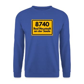 ALTE POSTLEITZAHL PLZ RETRO 8740 BAD NEUSTADT AN D - Unisex Pullover - Royalblau - Vorne - Alina (178cm) & Michal (187cm)