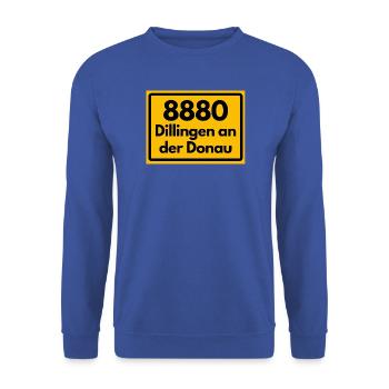 ALTE POSTLEITZAHL PLZ 8880 DILLINGEN AN DER DONAU  - Unisex Pullover - Royalblau - Vorne - Alina (178cm) & Michal (187cm)