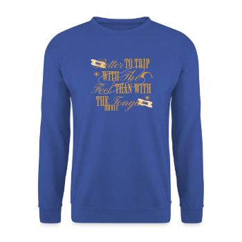 Besser reisen mit Füßen als reden - Unisex Pullover - Royalblau - Vorne - Alina (178cm) & Michal (187cm)