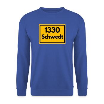 ALTE POSTLEITZAHL PLZ RETRO 1330 SCHWEDT HEIMAT - Unisex Pullover - Royalblau - Vorne - Alina (178cm) & Michal (187cm)