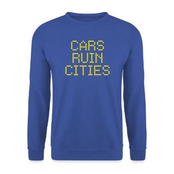 cars-ruin-cities - Unisex Pullover - Royalblau - Vorne - Alina (178cm) & Michal (187cm)