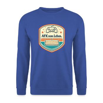 AFK vom Leben Retro Badge - Unisex Pullover - Royalblau - Vorne - Alina (178cm) & Michal (187cm)