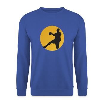 Basketball-Silhouette im Sonnenkreis - Unisex Pullover - Royalblau - Vorne - Alina (178cm) & Michal (187cm)