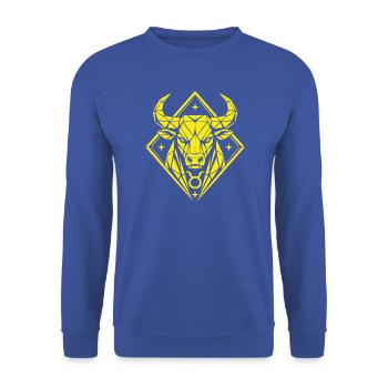 Geometric Bull – Stärke pur - Sternzeichen Stier - Unisex Pullover - Royalblau - Vorne - Alina (178cm) & Michal (187cm)