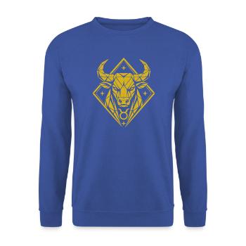 Geometric Bull – Stärke pur - Sternzeichen Stier - Unisex Pullover - Royalblau - Vorne - Alina (178cm) & Michal (187cm)