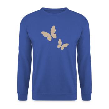 Beige Schmetterling Muster - Unisex Pullover - Royalblau - Vorne - Alina (178cm) & Michal (187cm)