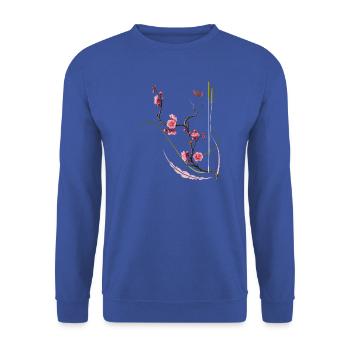 Japanische Pflaumenblüte Zen Stil  - Unisex Pullover - Royalblau - Vorne - Alina (178cm) & Michal (187cm)