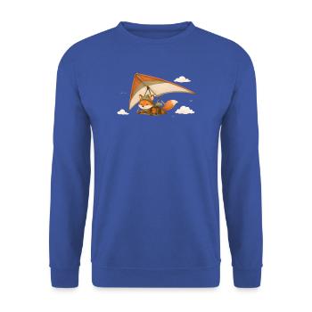 Fliegender Fuchs Cartoon Motiv  - Unisex Pullover - Royalblau - Vorne - Alina (178cm) & Michal (187cm)