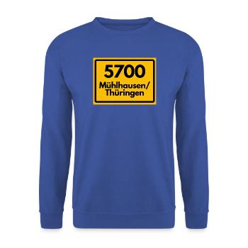 ALTE POSTLEITZAHL 5700 MÜHLHAUSEN THÜRINGEN - Unisex Pullover - Royalblau - Vorne - Alina (178cm) & Michal (187cm)