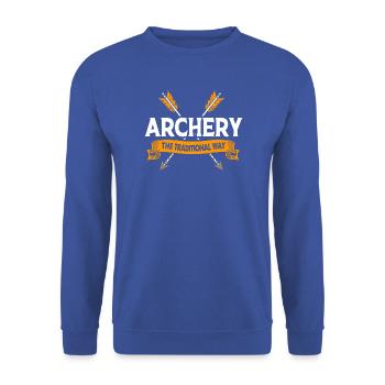Bogenschießen Bogen Bogenschütze - Unisex Pullover - Royalblau - Vorne - Alina (178cm) & Michal (187cm)