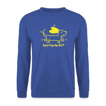 Gelber Hund Hereingedackelt - Unisex Pullover - Royalblau - Vorne - Alina (178cm) & Michal (187cm)