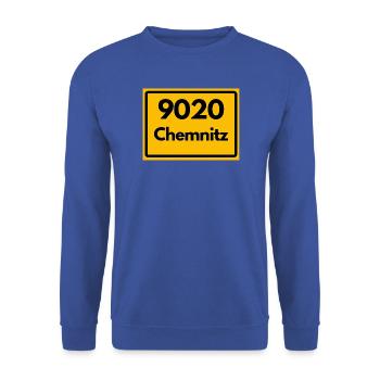 9020 09111 CHEMNITZ SACHSEN ALTE POSTLEITZAHL PLZ - Unisex Pullover - Royalblau - Vorne - Alina (178cm) & Michal (187cm)
