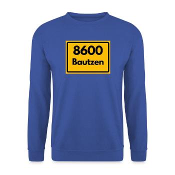 8600 02625 BAUTZEN SACHSEN 8600 ALTE POSTLEITZAHL  - Unisex Pullover - Royalblau - Vorne - Alina (178cm) & Michal (187cm)