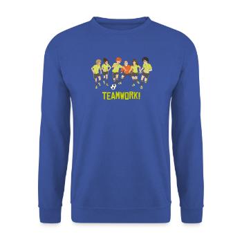 Fussballbande Teamwork Mit Fußball - Unisex Pullover - Royalblau - Vorne - Alina (178cm) & Michal (187cm)