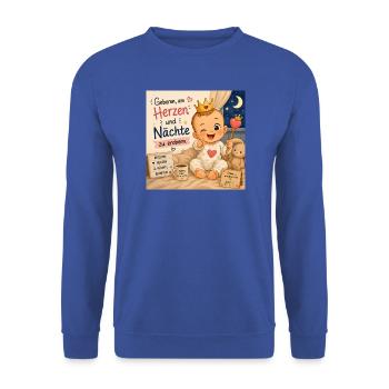 Geboren um Herzen zu Erobern - Unisex Pullover - Royalblau - Vorne - Alina (178cm) & Michal (187cm)