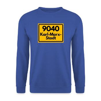 9040 PLZ SACHSEN KARL MARX STADT ALTE POSTLEITZAHL - Unisex Pullover - Royalblau - Vorne - Alina (178cm) & Michal (187cm)