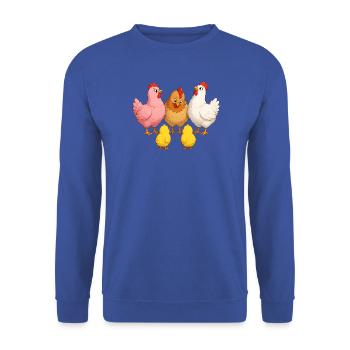 Hühner mit Kücken - Unisex Pullover - Royalblau - Vorne - Alina (178cm) & Michal (187cm)