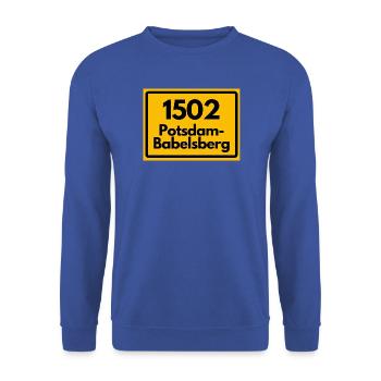ALTE POSTLEITZAHL 1502 POTSDAM-BABELSBERG - Unisex Pullover - Royalblau - Vorne - Alina (178cm) & Michal (187cm)