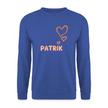 Name Patrik - Unisex Pullover - Royalblau - Vorne - Alina (178cm) & Michal (187cm)