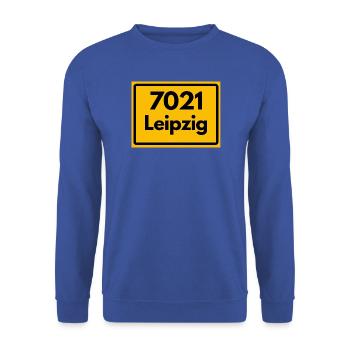ALTE POSTLEITZAHL 7021 PLZ 04109 LEIPZIG SACHSEN  - Unisex Pullover - Royalblau - Vorne - Alina (178cm) & Michal (187cm)