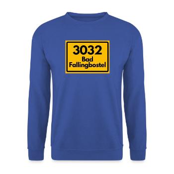 ALTE POSTLEITZAHL 3032 PLZ 29683 BAD FALLINGBOSTEL - Unisex Pullover - Royalblau - Vorne - Alina (178cm) & Michal (187cm)