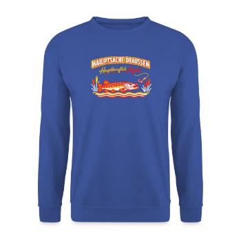 Hauptsache Draußen Angeln Fischdesign - Unisex Pullover - Royalblau - Vorne - Alina (178cm) & Michal (187cm)