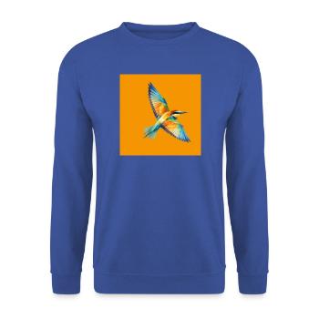 Fiegender Bienenfresser Polygon Art auf Orange - Unisex Pullover - Royalblau - Vorne - Alina (178cm) & Michal (187cm)