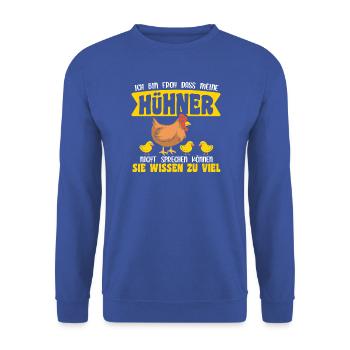 Hühnerflüsterer Huhn Hühnerhalter Hühner - Unisex Pullover - Royalblau - Vorne - Alina (178cm) & Michal (187cm)