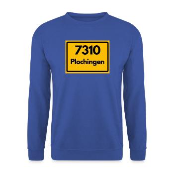 ALTE POSTLEITZAHL 7310 PLZ 73207 PLOCHINGEN BAWÜ - Unisex Pullover - Royalblau - Vorne - Alina (178cm) & Michal (187cm)
