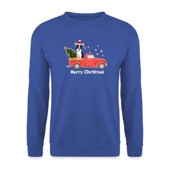 Frenchie Xmas Truck – Frohe Weihnachten - Unisex Pullover - Royalblau - Vorne - Alina (178cm) & Michal (187cm)