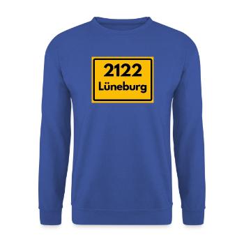 ALTE POSTLEITZAHL 2122 PLZ 21335 LÜNEBURG NIEDERSN - Unisex Pullover - Royalblau - Vorne - Alina (178cm) & Michal (187cm)