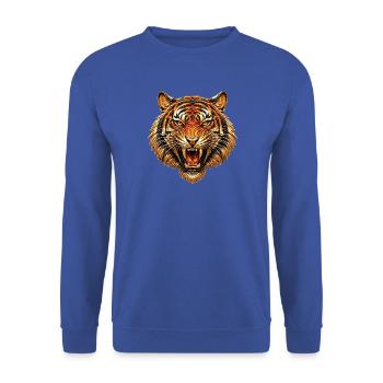 FlammenTigerkopf - Unisex Pullover - Royalblau - Vorne - Alina (178cm) & Michal (187cm)