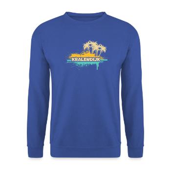Kralendijk Tropische Palmen Splash - Unisex Pullover - Royalblau - Vorne - Alina (178cm) & Michal (187cm)