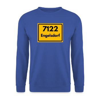 ALTE POSTLEITZAHL 7122 PLZ 04319 ENGELSDORF SACHSE - Unisex Pullover - Royalblau - Vorne - Alina (178cm) & Michal (187cm)